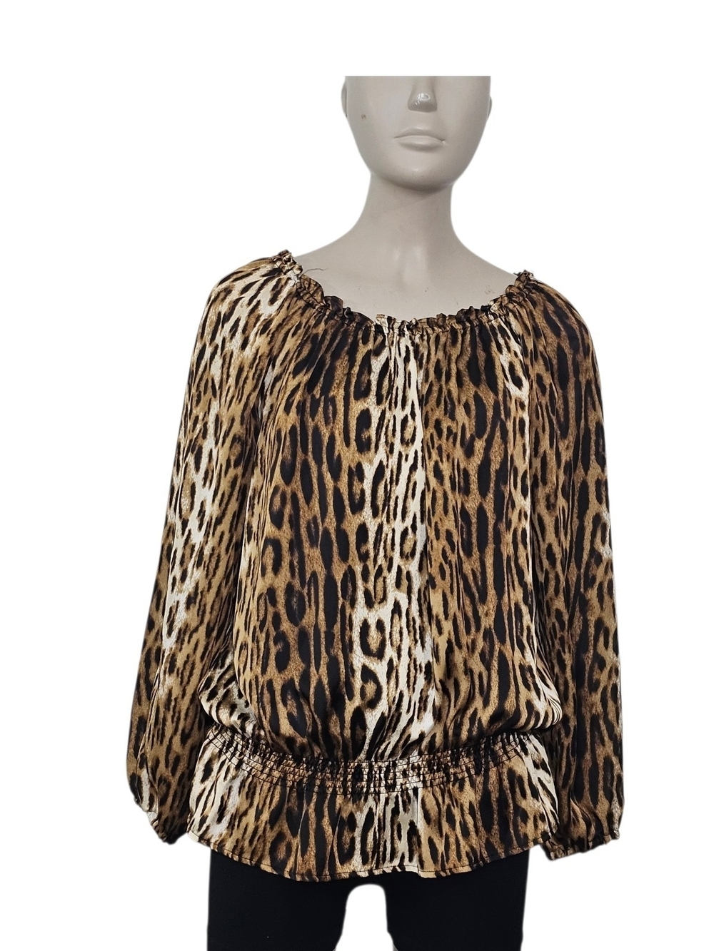 MICHAEL MICHAEL KORS Leopard Print Puff Sleeve Blouse - Brown/Black